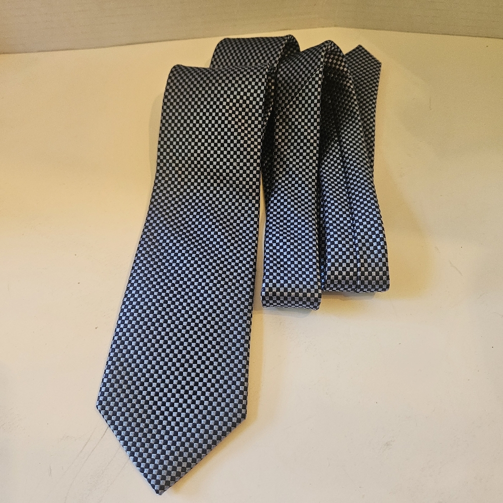 Bruno Piattelli Neck Tie Roma 100% Silk, Small Blue Check Patter W: 3.5"